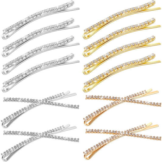 WILLBOND front view of twelve rhinestone bobby pins showing gold and silver sparkle