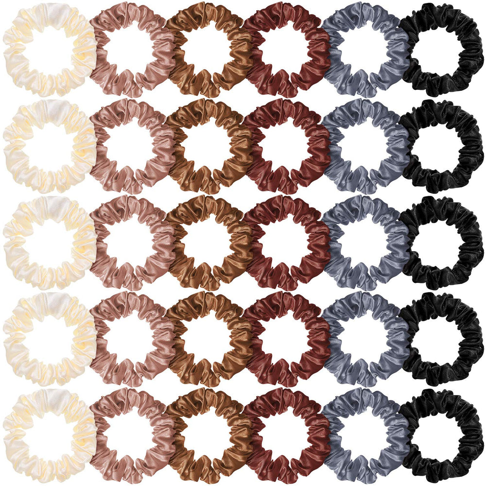 WILLBOND front packaging of 30 satin scrunchies showing variety and convenience
