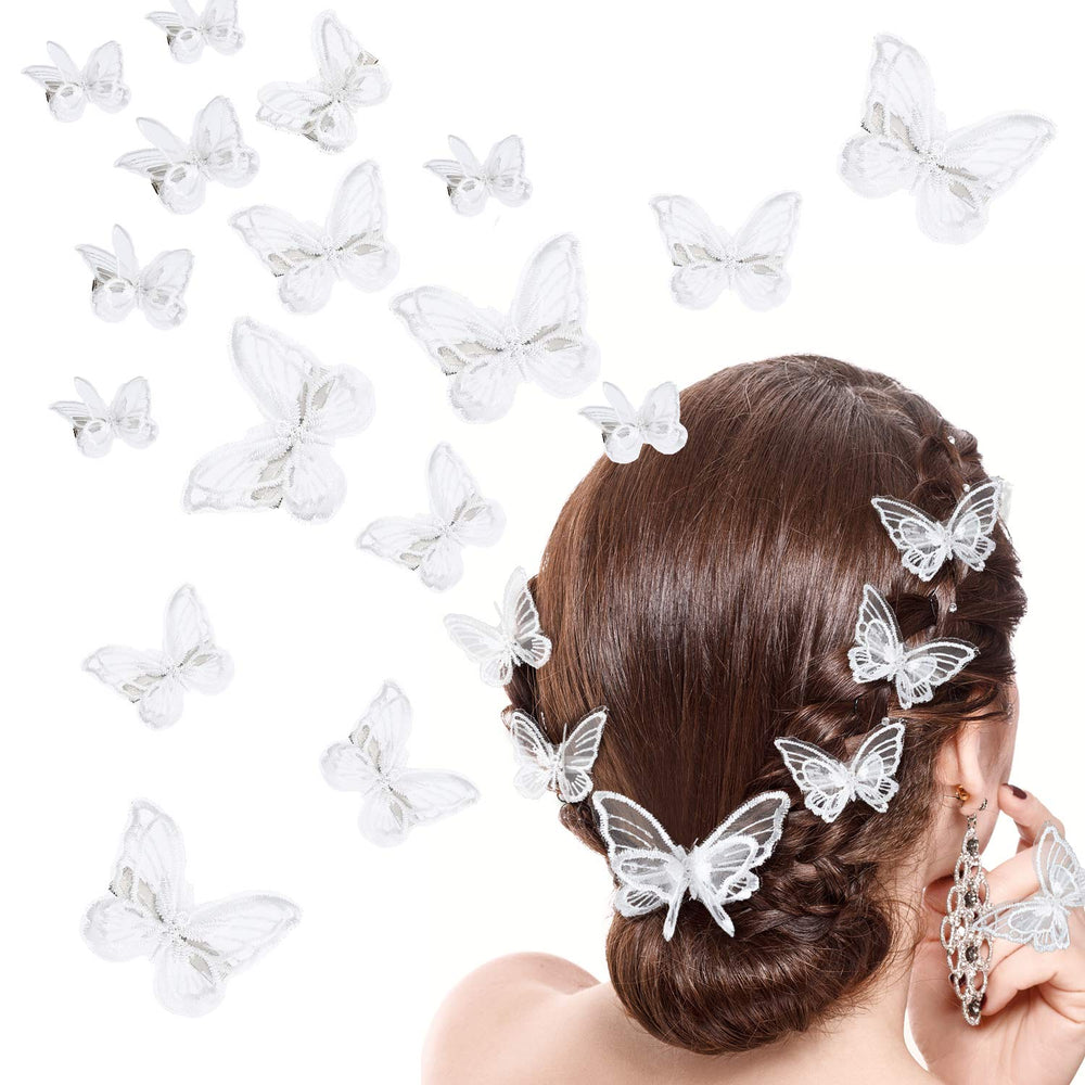 WILLBOND front view of white lace butterfly clips showing quantity and packaging