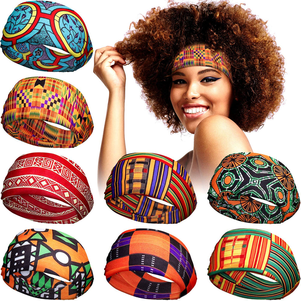 WILLBOND front view of eight patterned headbands, adds colorful style
