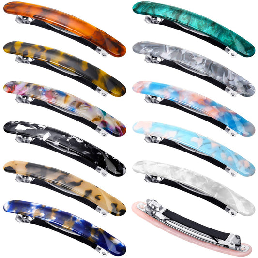 WILLBOND front packaging showing dozen colourful acetate barrettes and variety