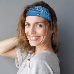 WILLBOND headband worn under motorcycle helmet showing low-profile fit
