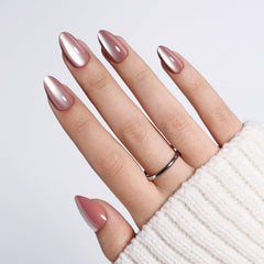 WiniBeauty front packaging showing mauve almond press-on nails and kit benefits