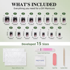 WiniBeauty nails stored in box with glue, tabs and prep wipe for organized reuse