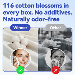 Winner packaging label detail showing 100% cotton and odor-free benefit