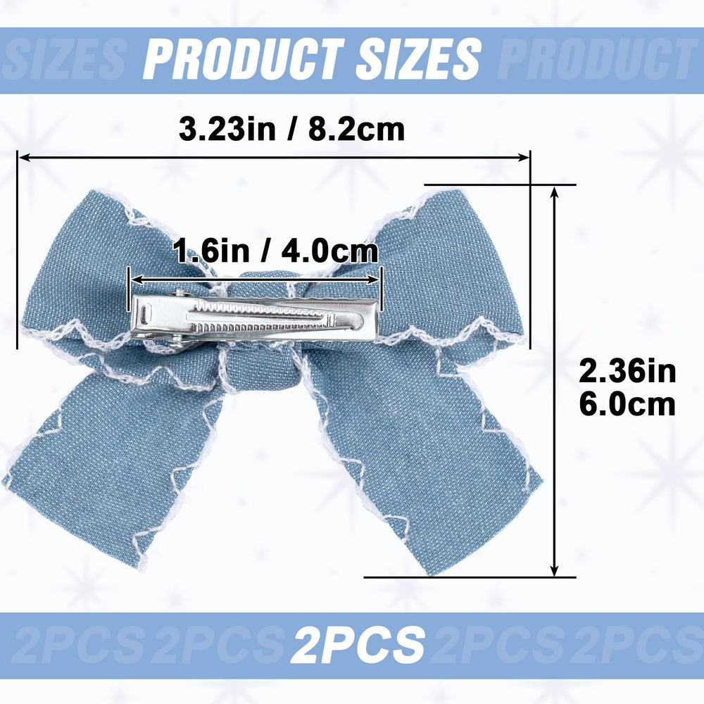 Winsyison close-up of white lace edge on denim bow highlighting delicate detailing and durability