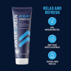 Wintergreen Ice Blast applied in shower demonstrating cooling effect and post-workout refresh