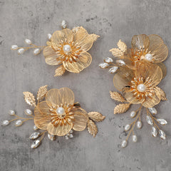 WJIAAA front view of three gold bridal clips showing elegant finish and instant polish