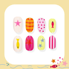 WLGDLH all 24 nails laid out displaying striped fish star and polka dot patterns