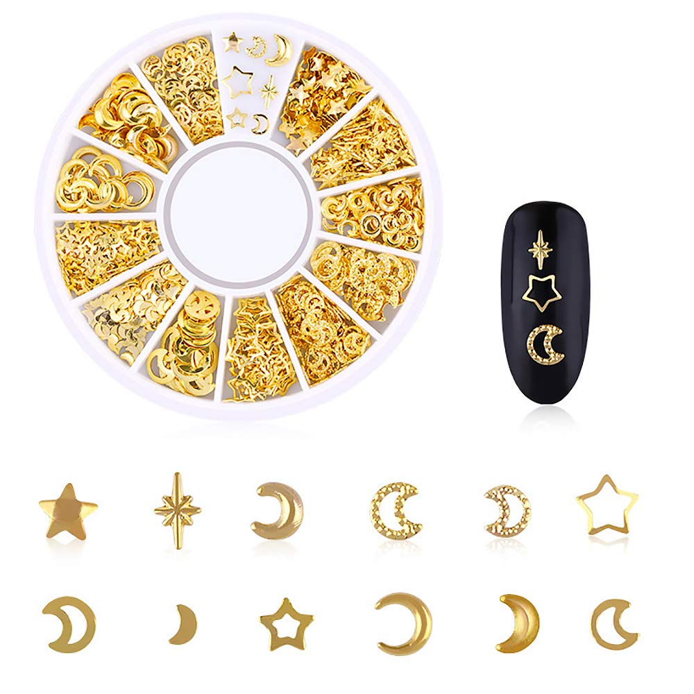 WOKOTO gold charms applied on a glossy nail demonstrating instant 3D sparkle