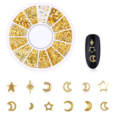 WOKOTO gold charms applied on a glossy nail demonstrating instant 3D sparkle