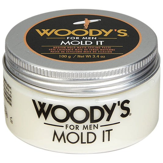 Woody's front packaging jar showing label and size, highlighting easy everyday styling
