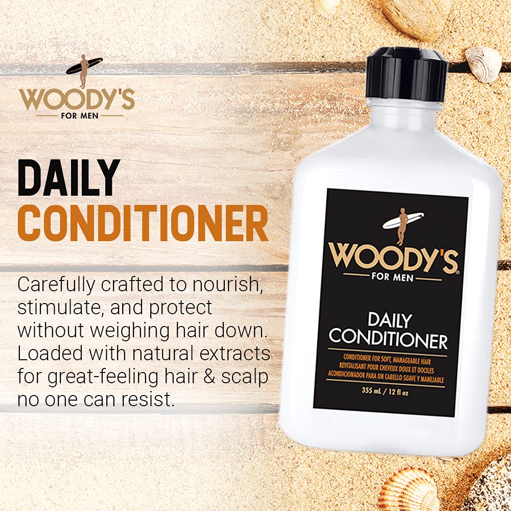 Woody's pump and label close-up highlighting ingredients and paraben-free formula benefits