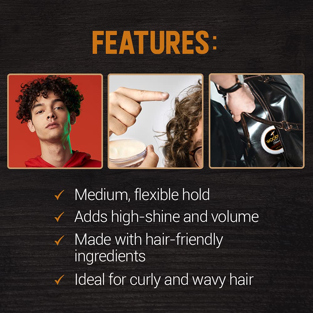 Woody's applied to damp hair by hand, demonstrates easier curl definition and control