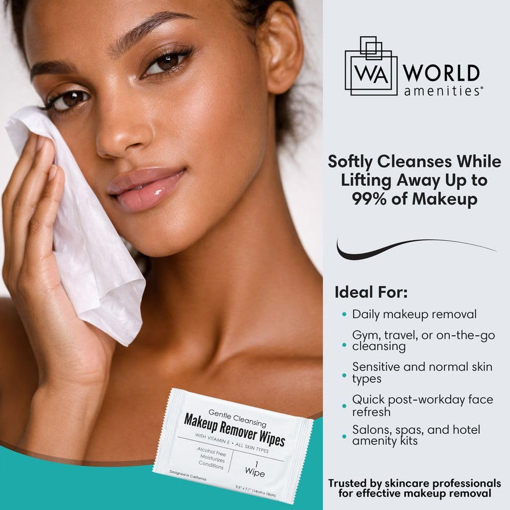 World Amenities close-up of soft wipe texture for gentle removal