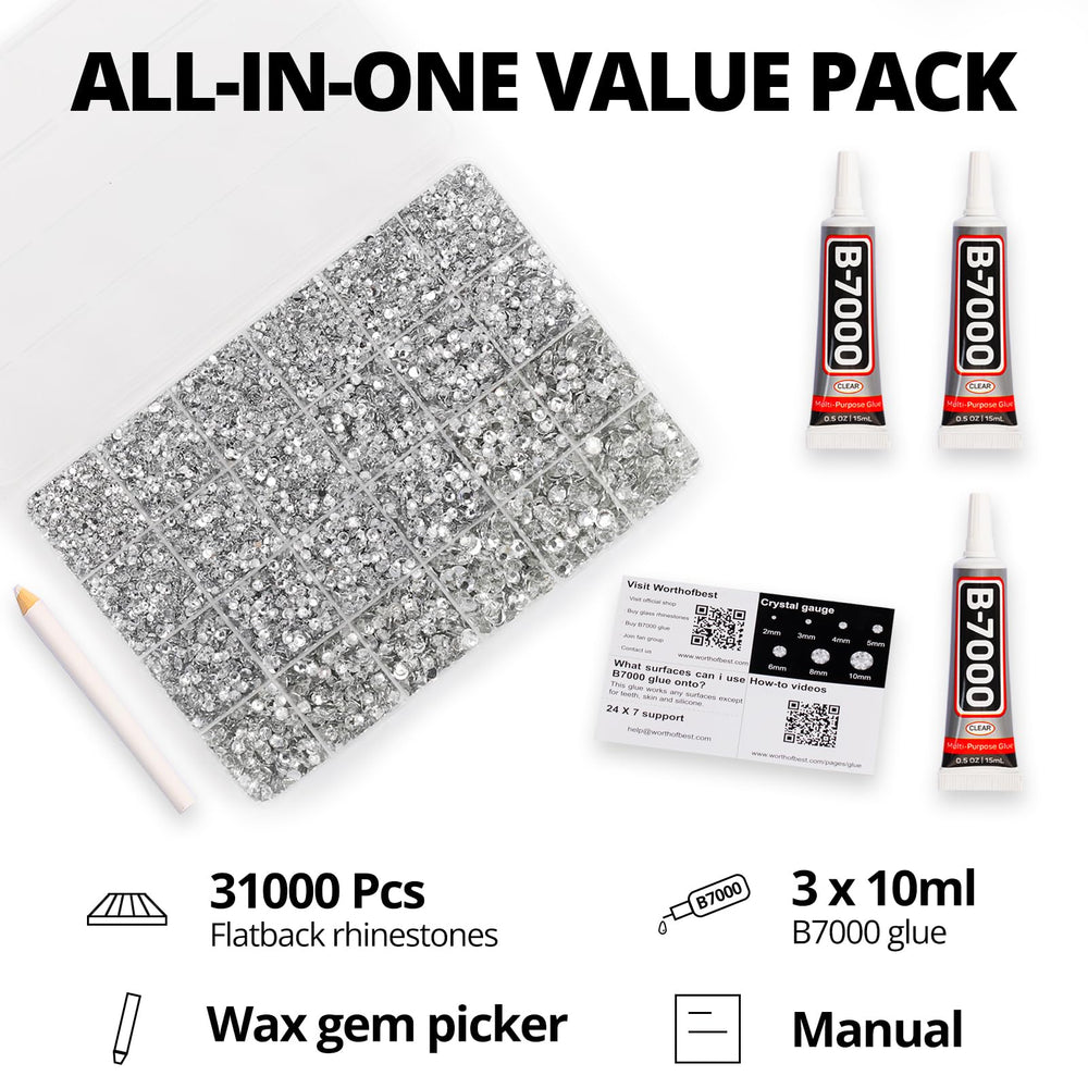 Worthofbest 24-grid organizer with sorted rhinestone sizes for quick access