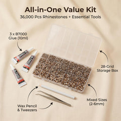 Worthofbest 28-grid organizer with pre-sorted tan rhinestones for quick access