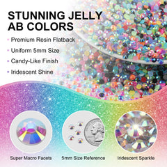 Worthofbest close-up of Jelly AB 5mm rhinestones showing vibrant shine