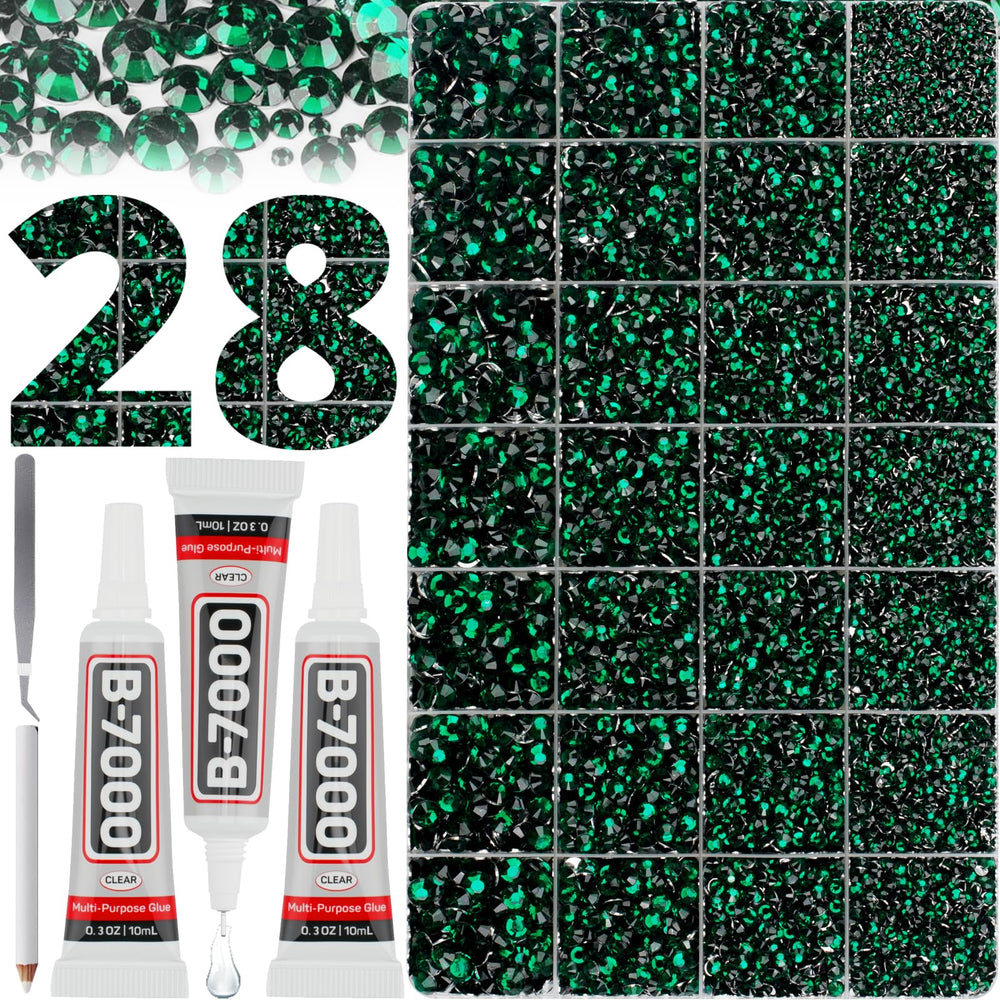 Worthofbest front packaging showing complete emerald rhinestone kit and tools, clear organization benefit