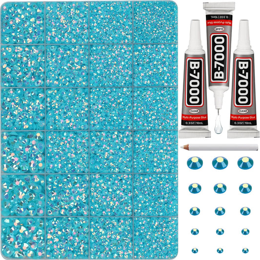 Worthofbest front packaging showing turquoise rhinestones and tools for easy crafting