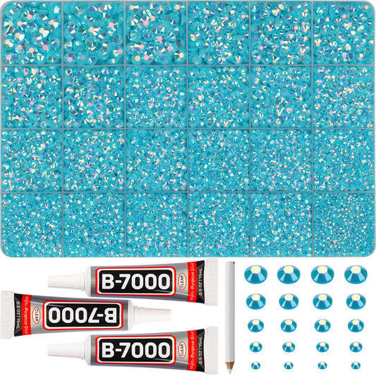 Worthofbest front packaging showing turquoise rhinestones and included tools for easy crafting