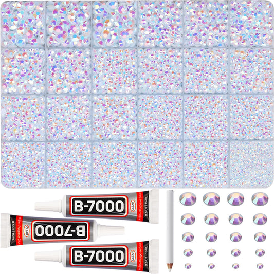 Worthofbest front packaging showing full rhinestone kit and contents for easy selection