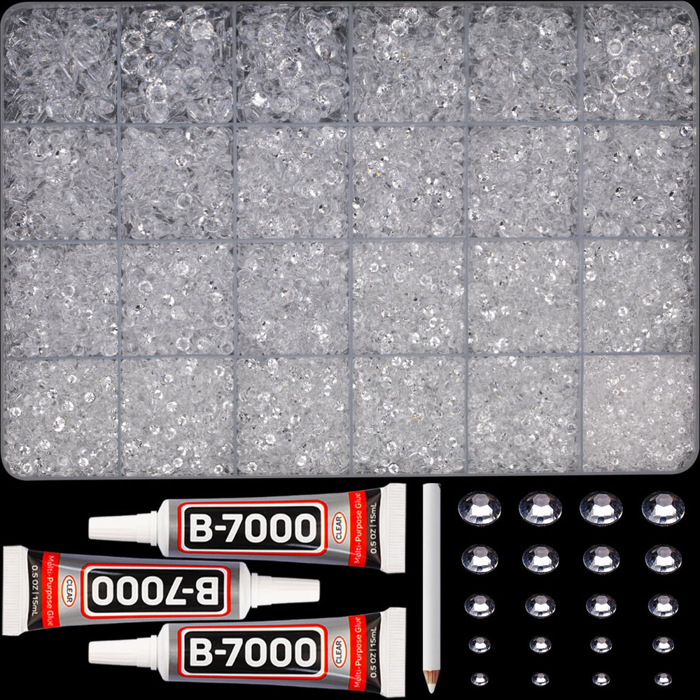 Worthofbest front packaging of full rhinestone and glue kit showing contents and organization benefit