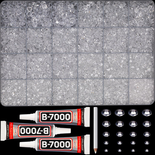 Worthofbest front packaging of full rhinestone and glue kit showing contents and organization benefit