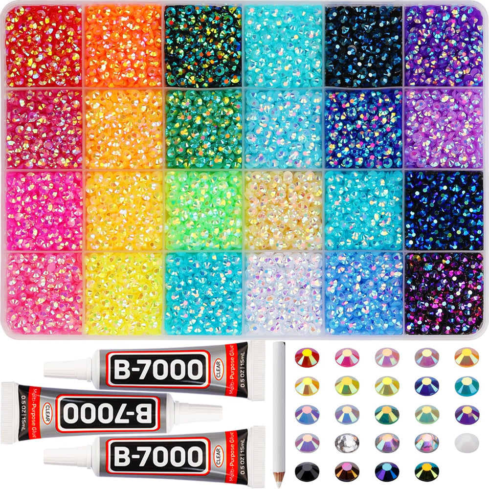 Worthofbest front packaging showing full 17000-piece rhinestone kit and tools for easy organization