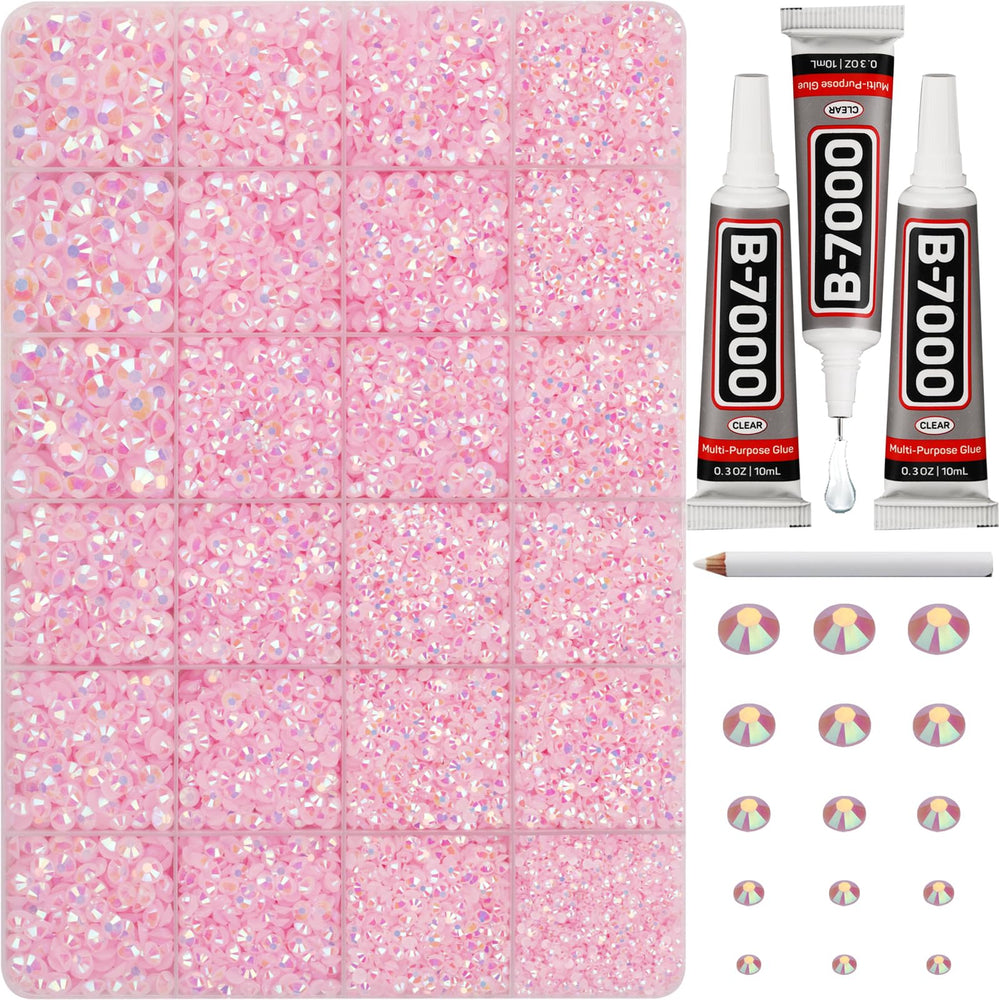 Worthofbest front packaging showing full pink rhinestone kit and supplies for easy storage