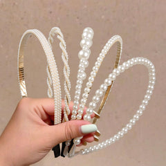 WOVOWOVO front view of five pearl headbands showing variety and value