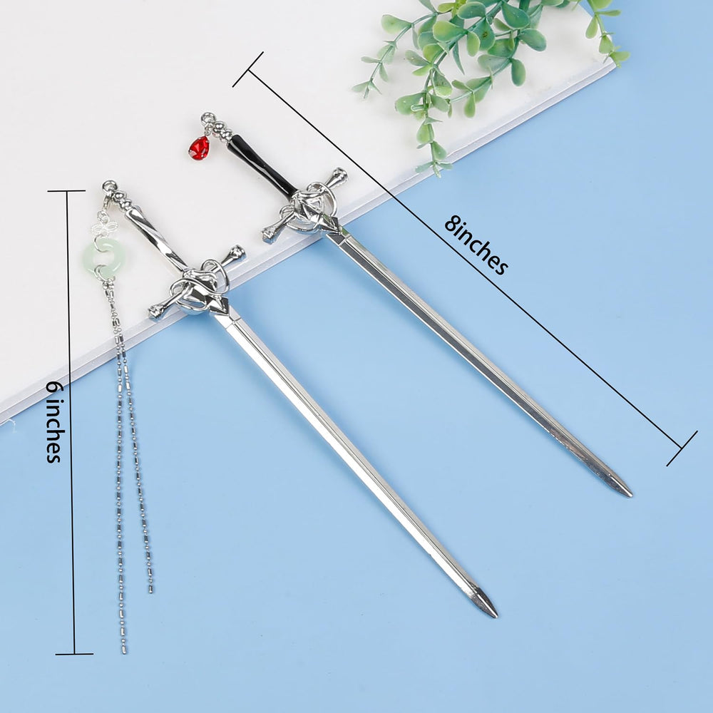 WOVOWOVO sword hair sticks packaging arrangement showing four-piece set and presentation