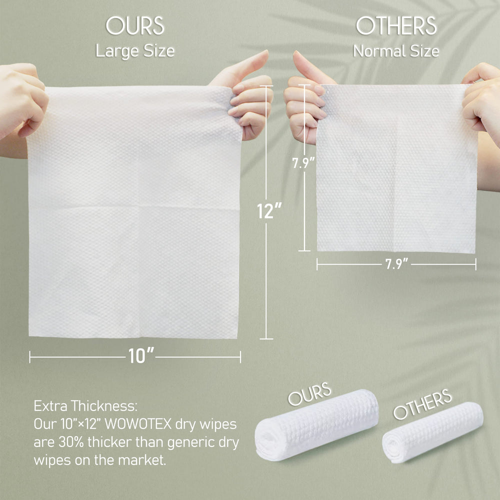 Hand holding WOWOTEX towel to show 10x12 inch size and coverage