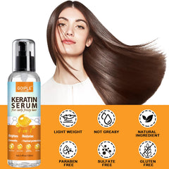 WOZUTUNT serum being applied to damp hair demonstrating heat protection benefit manageability