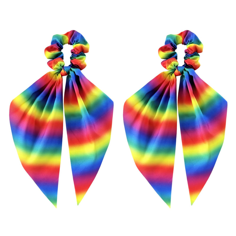WRBAJIS front view rainbow scrunchie shows vibrant styling boost