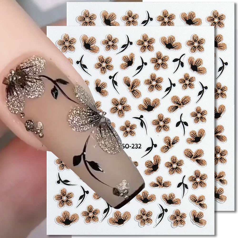WENEWFINE close-up of black-gold flower decals displaying metallic shine and layering benefit