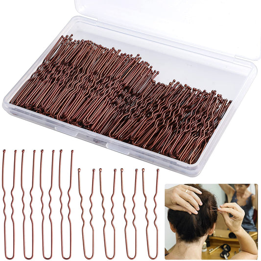 WSICSE front view of brown bun pins in storage box showing quantity and neat packaging benefit