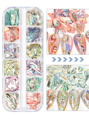 Wsimily close-up of iridescent abalone texture highlighting shimmer and multi-tone effect