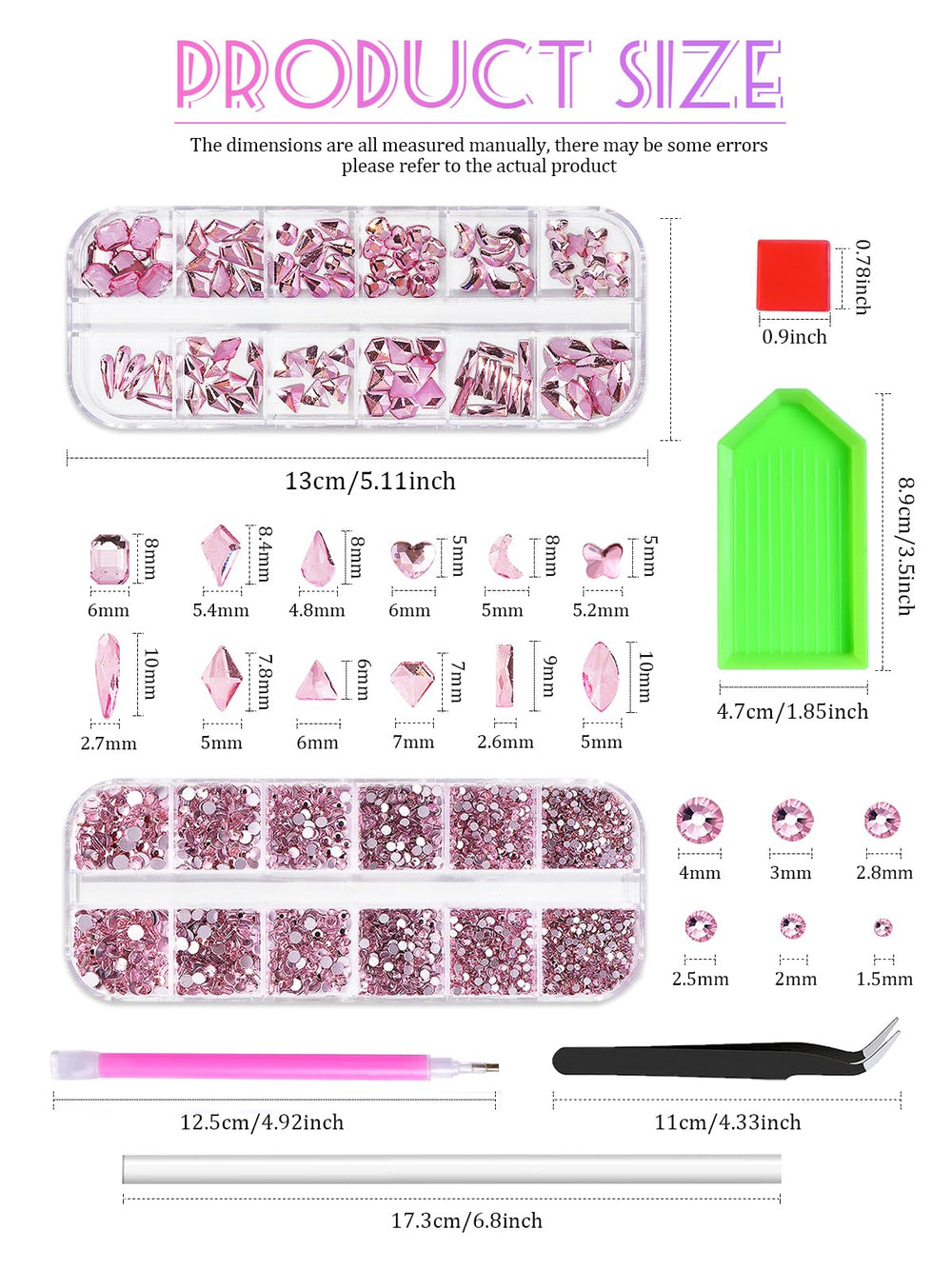 Wsimily mixed-shape pink AB crystal close-up highlighting sparkle and design detail