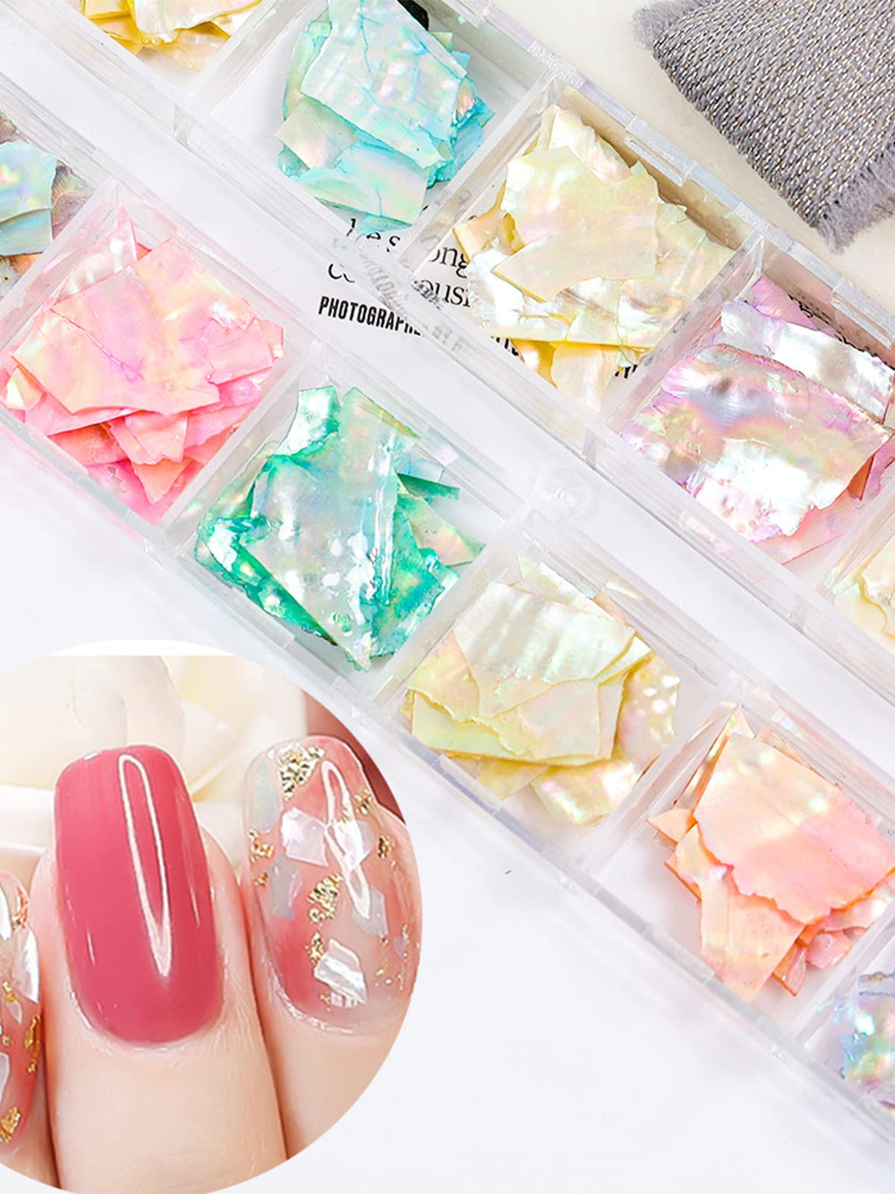 Wsimily completed mermaid nail design using flakes for vibrant, layered manicure results