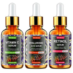 WUMAL three serum bottles front view showing set benefits