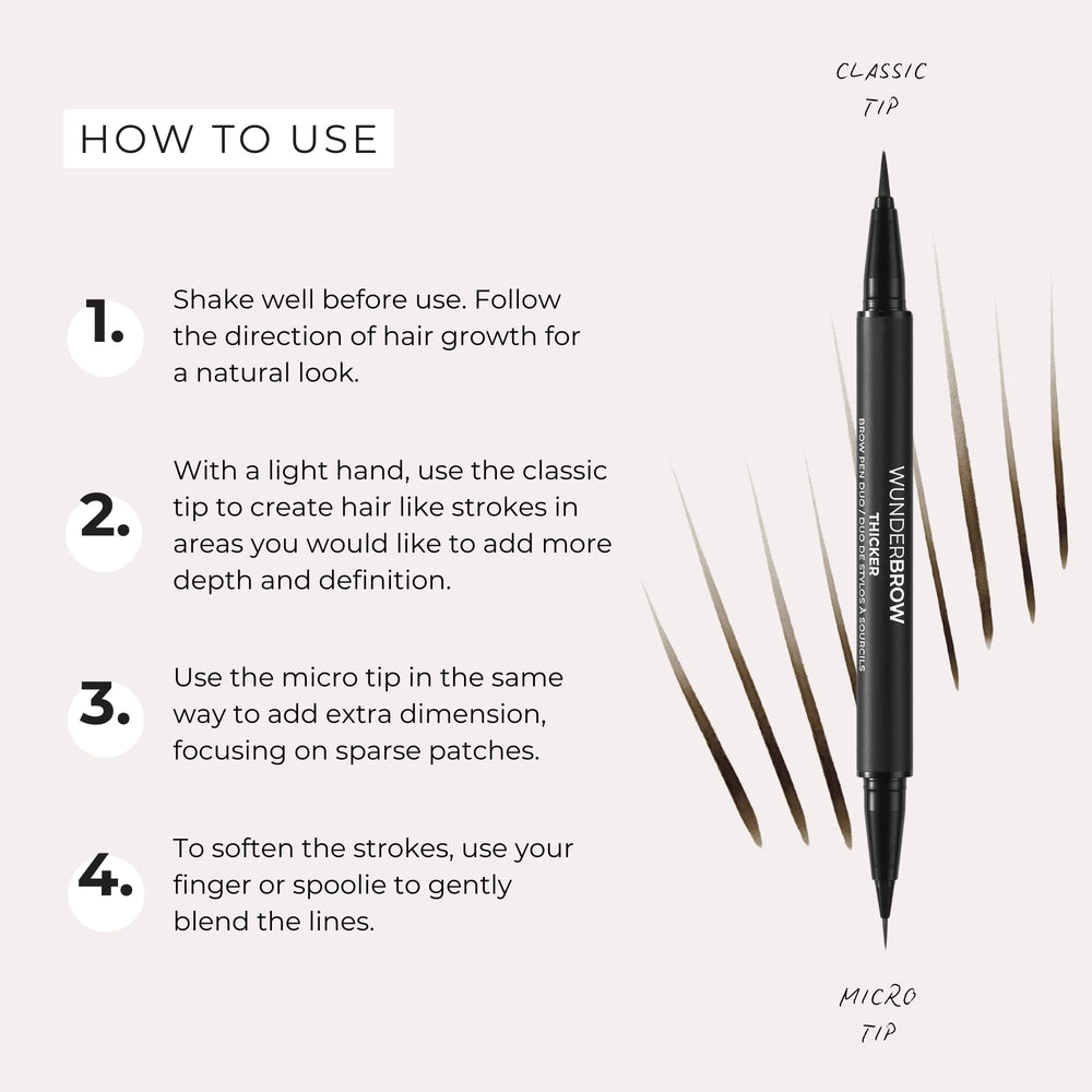 WUNDERBROW pen held in hand to show scale and easy travel convenience