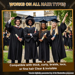 WUSUTE graduate wearing the headband demonstrating stable cap for celebratory photos