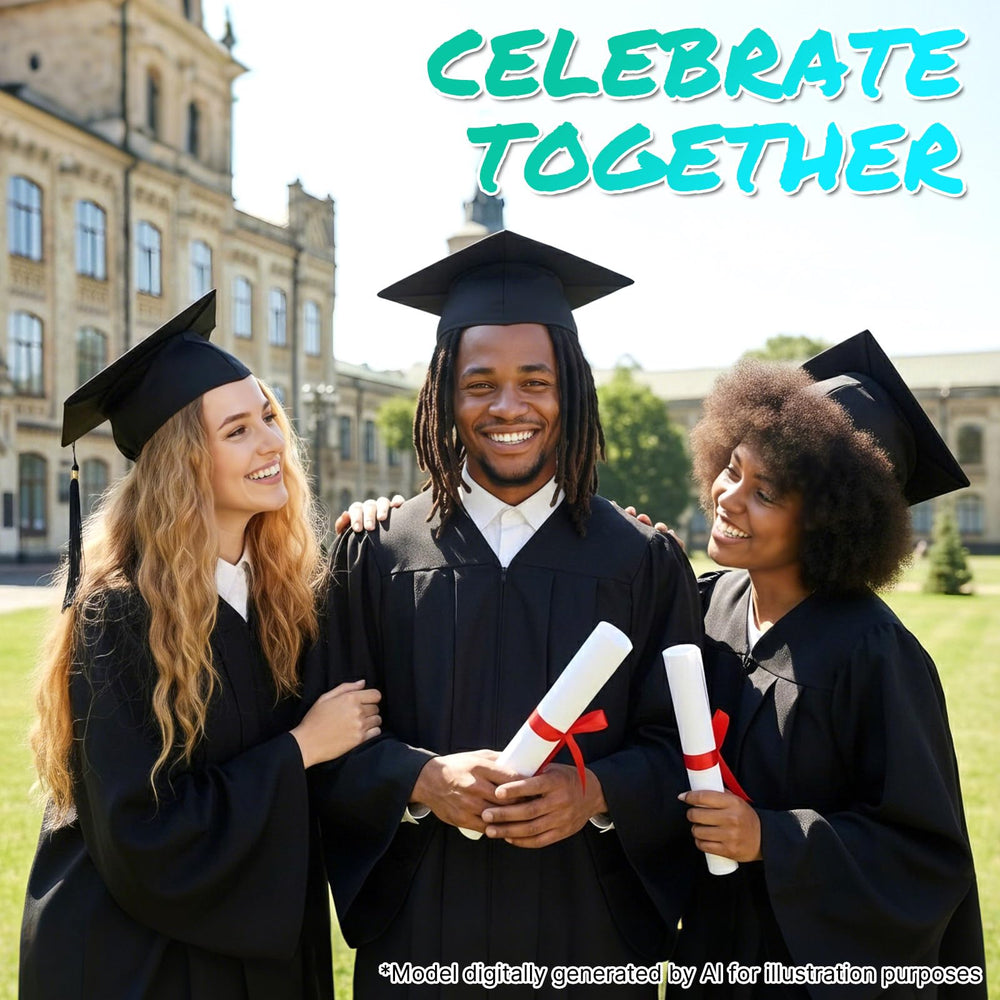 WUSUTE headband on curly-haired graduate showing comfort and stability benefit