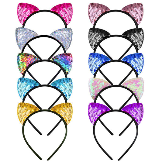 WXJ13 front view of ten cat ear headbands showing colors and packaging benefit: ready-to-gift