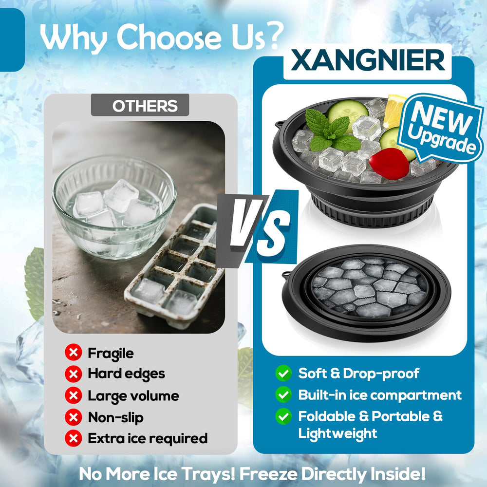 XANGNIER close-up of built-in ice tray showing frozen cubes for consistent cold therapy