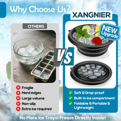 XANGNIER close-up of built-in ice tray showing frozen cubes for consistent cold therapy