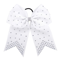 Xansema front view of large white rhinestone bow showing elegant finish and hold