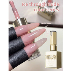 Xeijayi brush stroke on nail swatch demonstrating buildable sheer-to-opaque coverage benefit