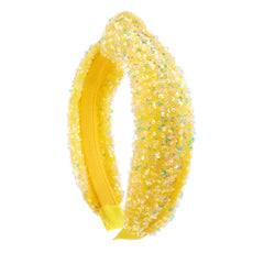 Xepeelo front view headband showing bold yellow sparkle and instant style